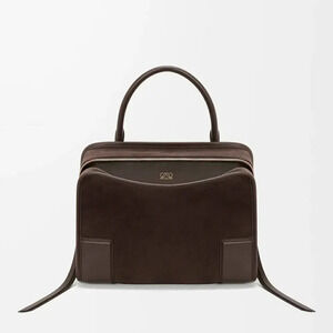 Loewe Amazona 180 Suede Leather Double Zip Rolled Handles Soft Nap Bag Brown